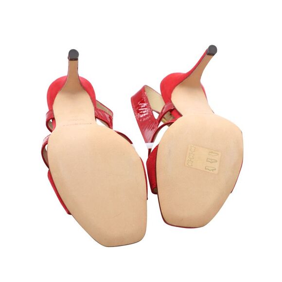 Saint Laurent Slingback Sandals in Red Leather - Picture 6 of 7